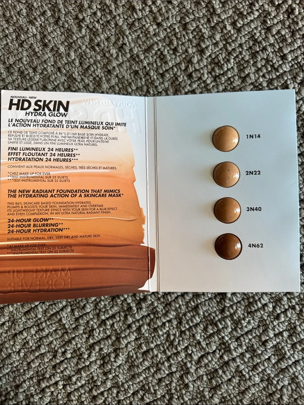 Foundation samples Make up forever HD Hydra Glow, touche eclat, Sisley, Armani